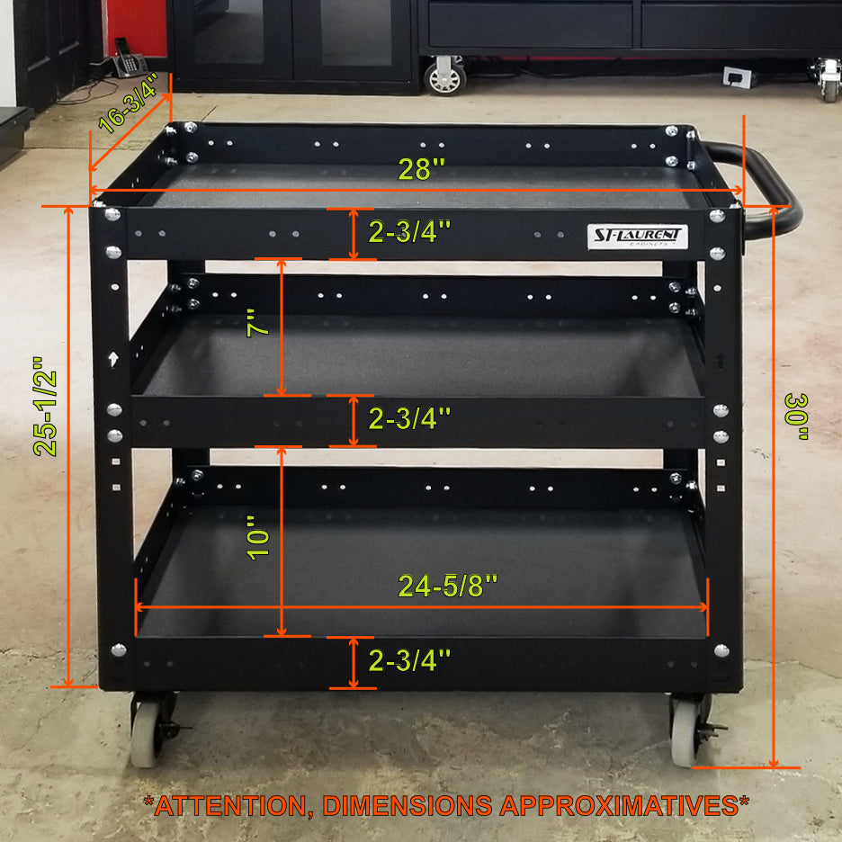 Chariot à outils 3 tablettes 28'' Noir