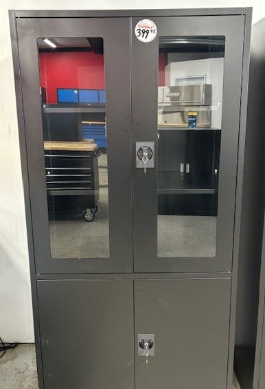 Armoire portes vitrées en haut et portes pleines en bas robuste Noire