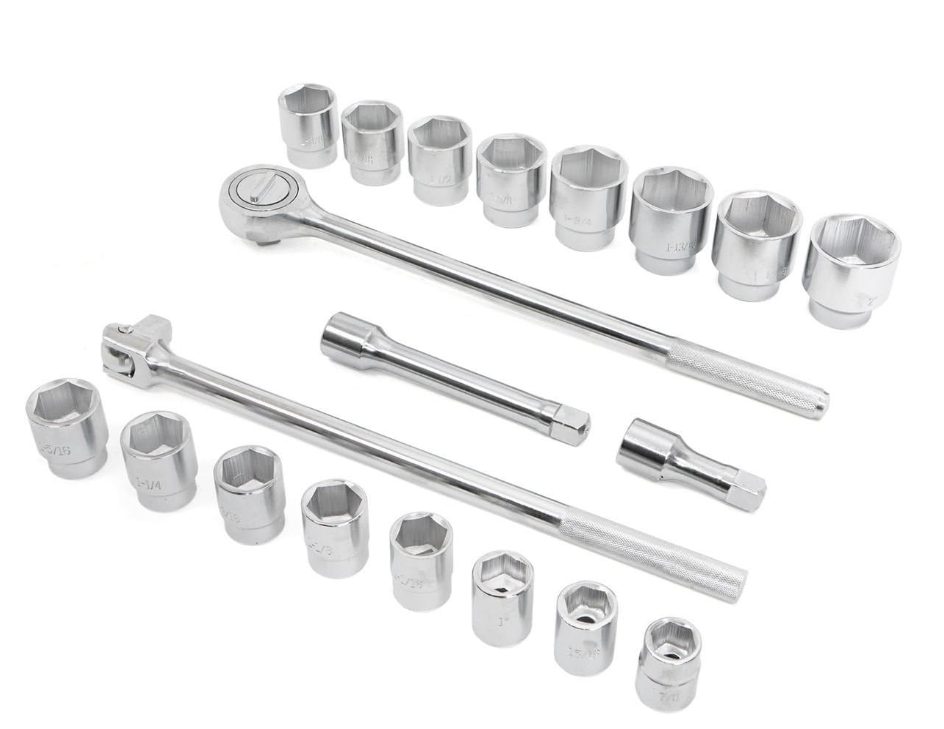 Ens. 21pcs de clés à cliquet et douilles 6 pans métrique prise 3/4''