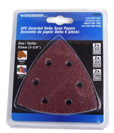 Ens. papiers abrasifs triangulaires 60/80/180 (6pcs)