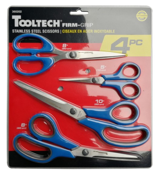 Ens. 4 ciseaux acier inoxydable 5,8,8,10''