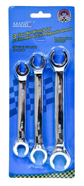 Ens. 3pcs de clés polygonales ouvertes SAE