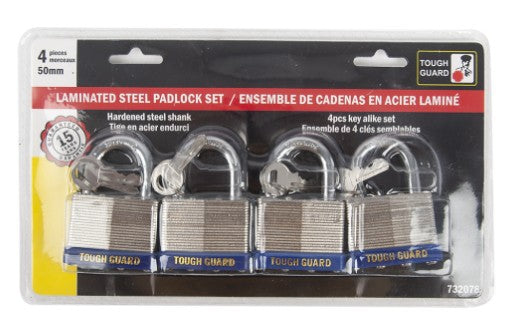 Ens. 4 cadenas à clé en acier laminé