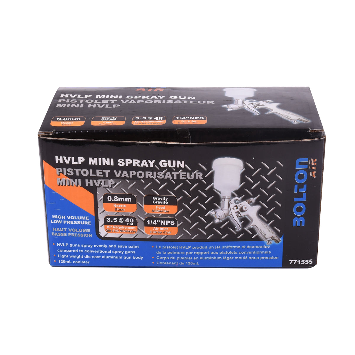 Pistolet à air HVLP 0.8mm Drive à alimentation par gravité Bolton Air